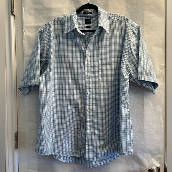 Arrow poplin mens cotton button up short sleeve plaid shirt Sz-16-16-1/2 L. W16 - Picture 5 of 9